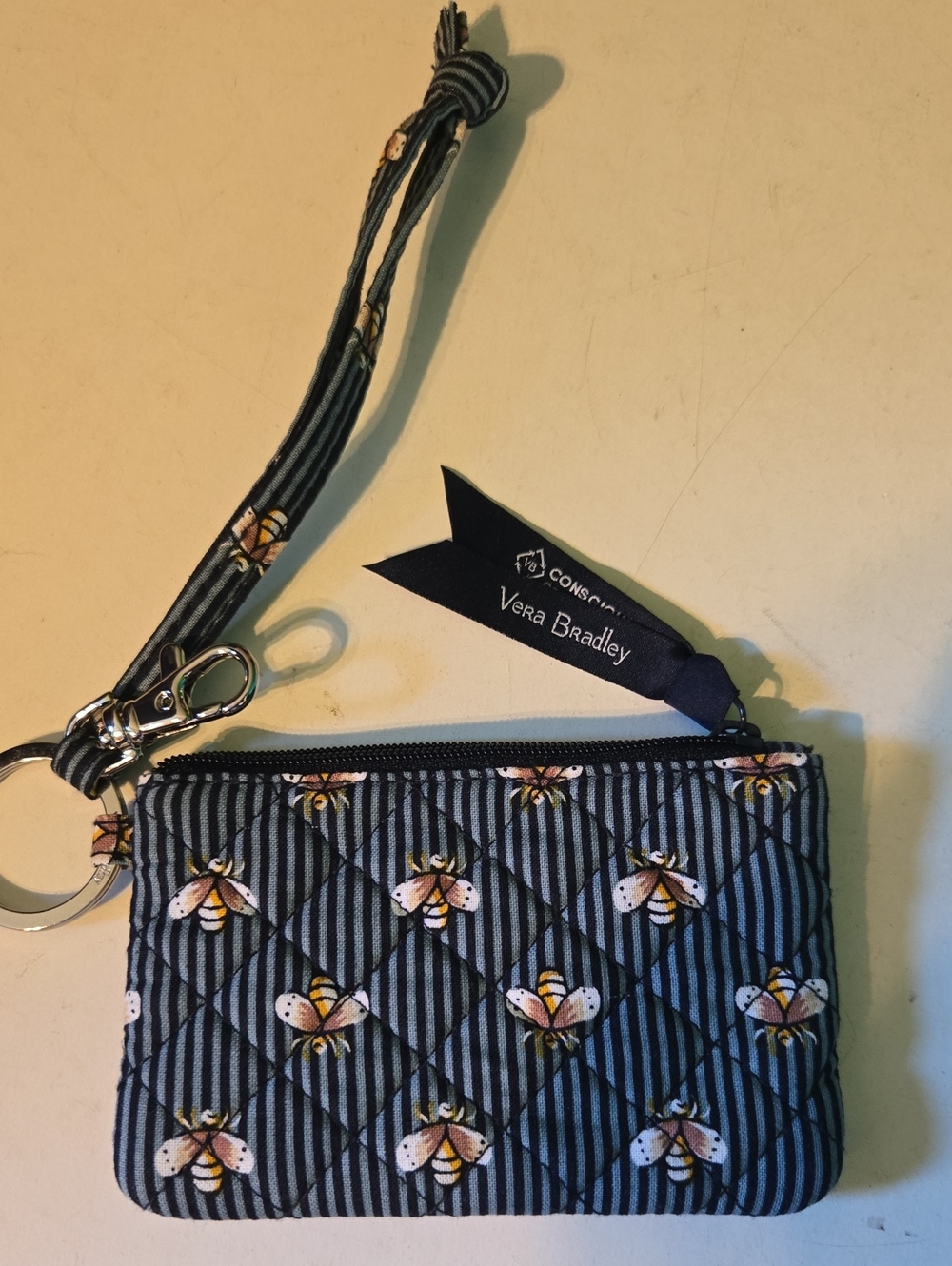 Vera Bradley Navy Stripe Bee Quilted Wristlet